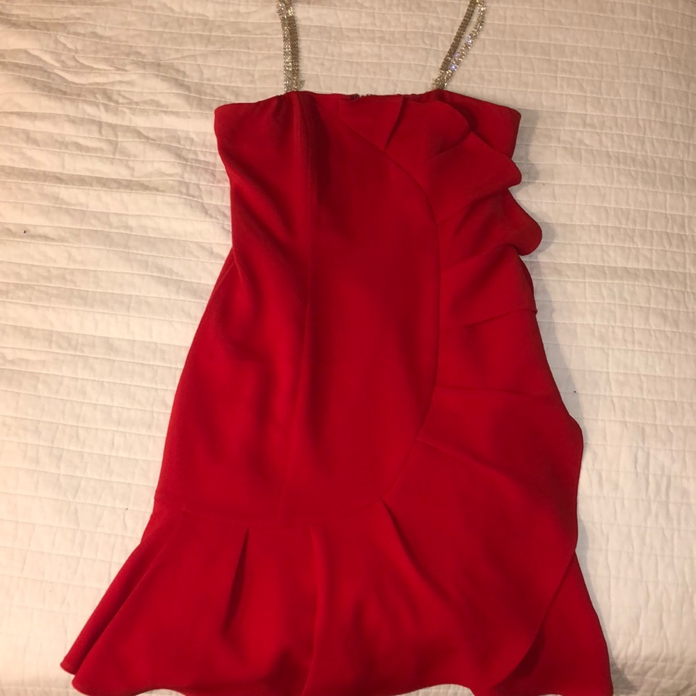 Red formal dress with diamond straps